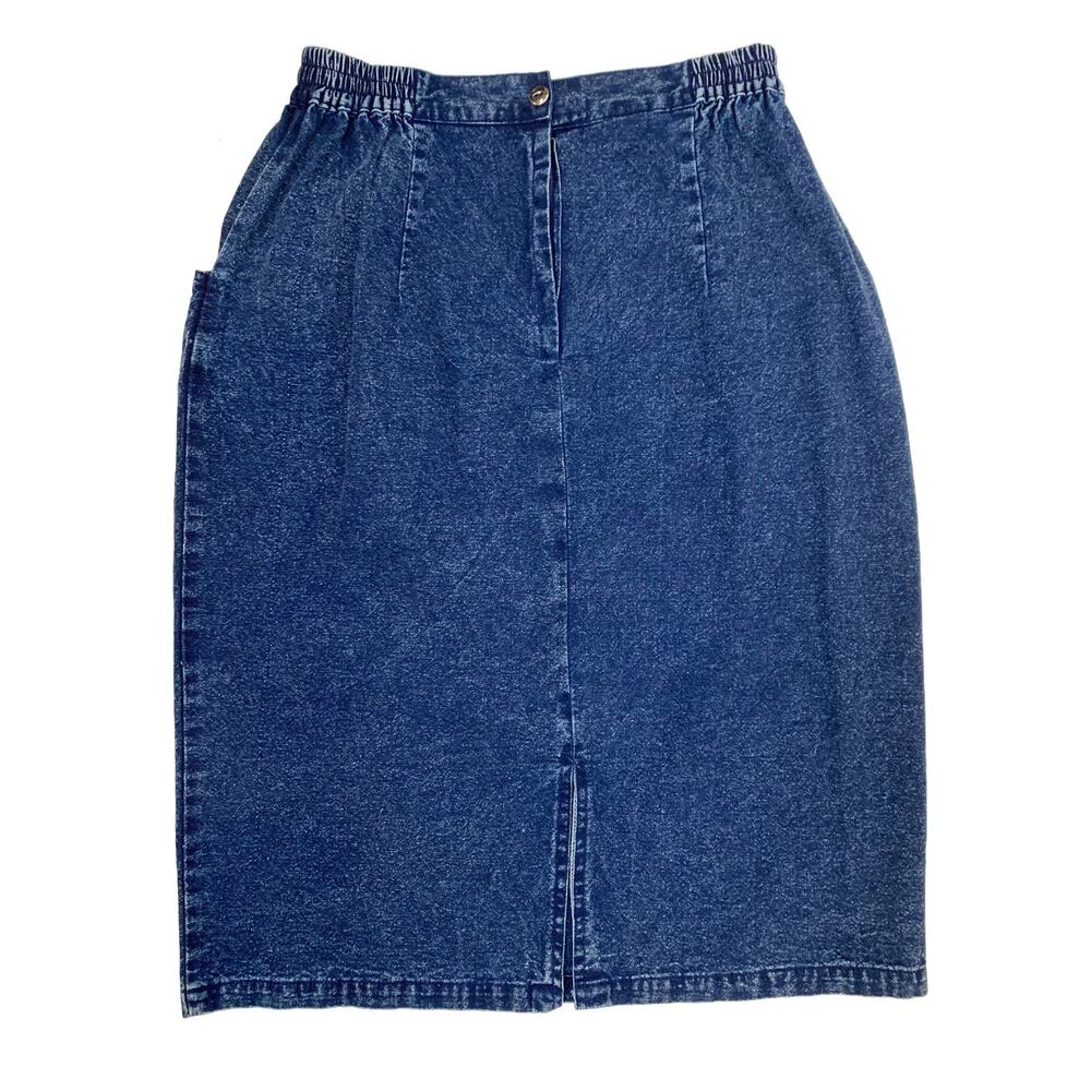 80s High Waist Acid Wash Denim Skirt with Pearl Appliqué - Picture 7 of 9